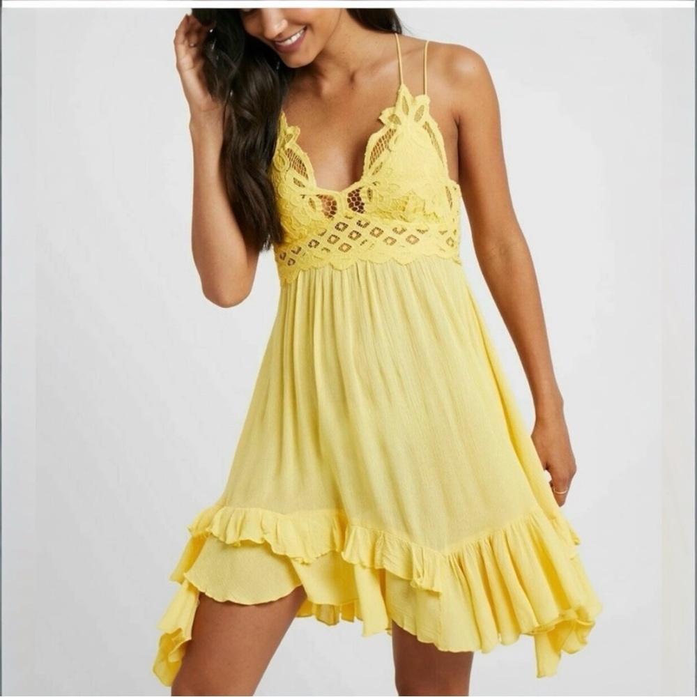 Free People FP One Adela Slip Dress Daffodil lace Mini size Medium